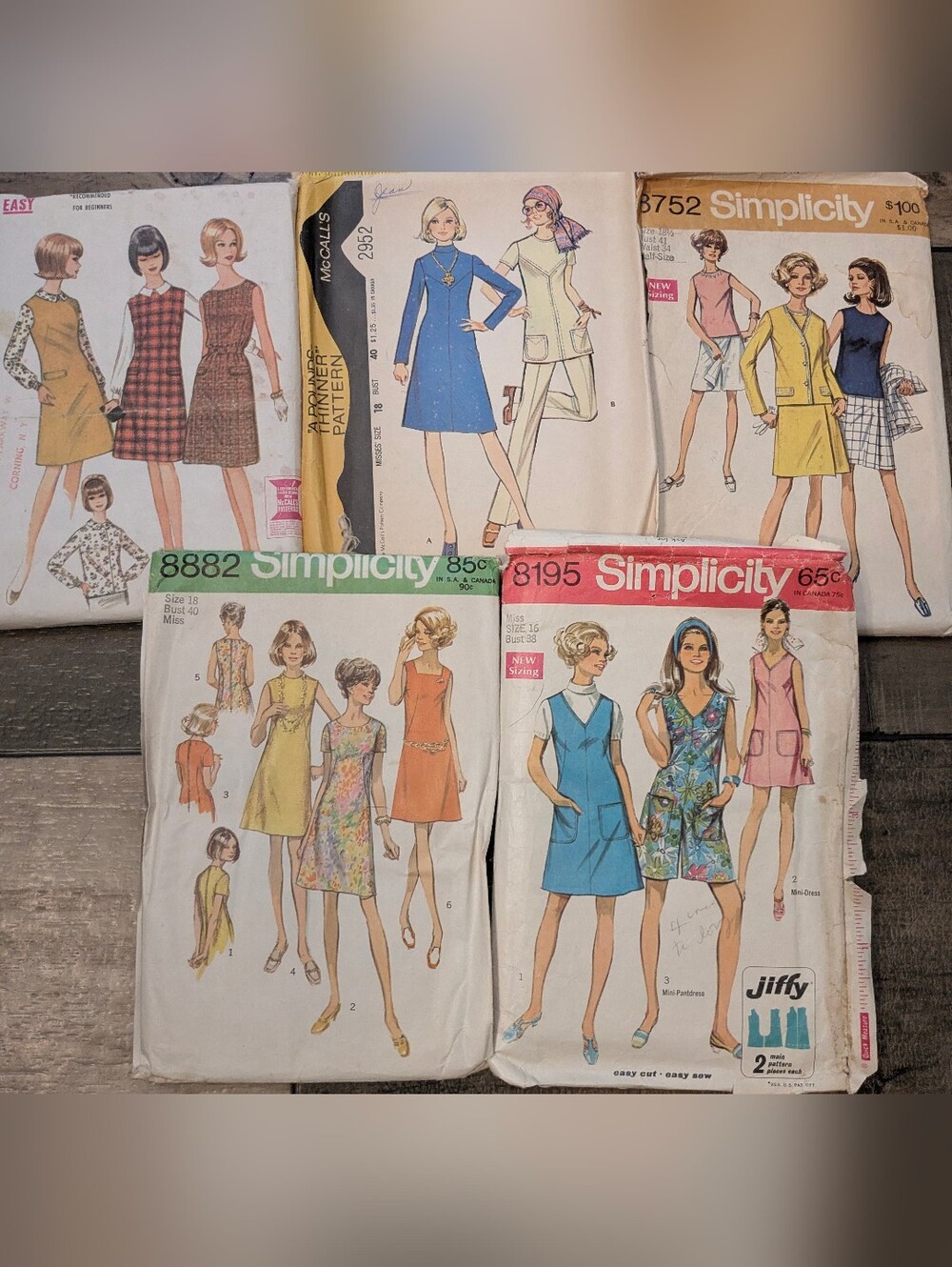 Vintage MCalls Simplicity 5 Pc 60s 70s Pattern Lot Sz 16-18